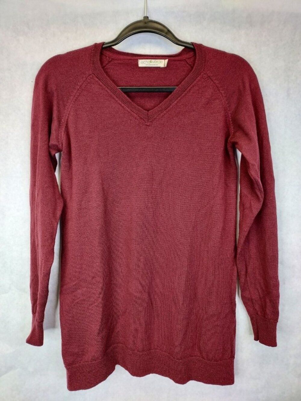Echo Verde 100% Merino Wool Sweater Women S Burgundy V-Neck Pullover Knit Luxury